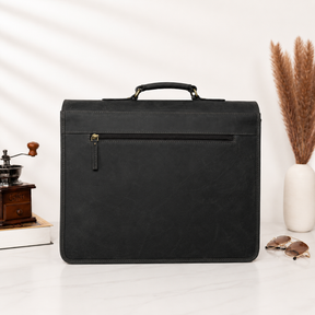 Master Mason Blue Lodge Briefcase - Premium Matte Black Crazy Horse Leather
