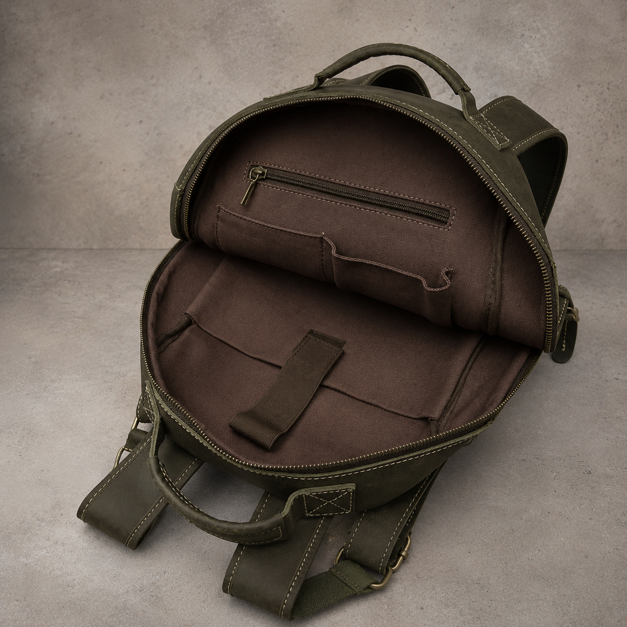 Past Master Blue Lodge Backpack - Dark Olive Green Premium Full-Grain Leather Customizable