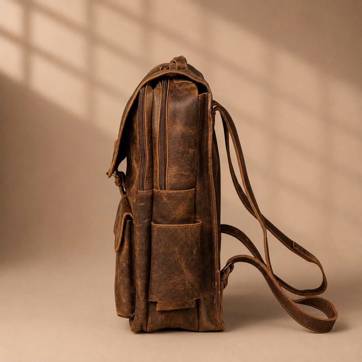 Master Mason Blue Lodge Backpack - Hazelnut Full-grain Buffalo Leather With Pockets