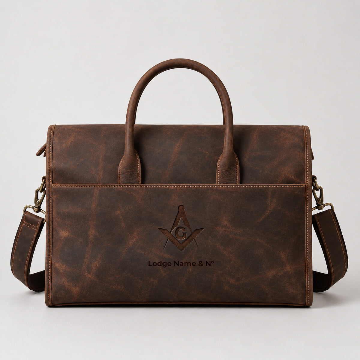 Master Mason Blue Lodge Briefcase - Red Tan Full-grain Buffalo Leather Matte Finish