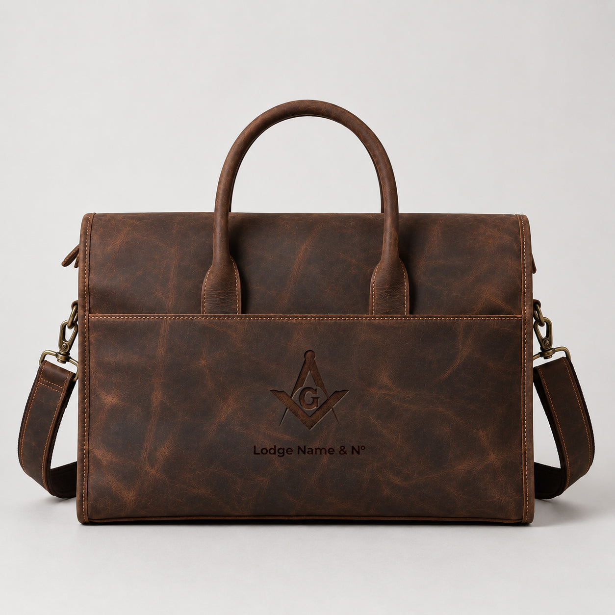Master Mason Blue Lodge Briefcase - Red Tan Full-grain Buffalo Leather Matte Finish