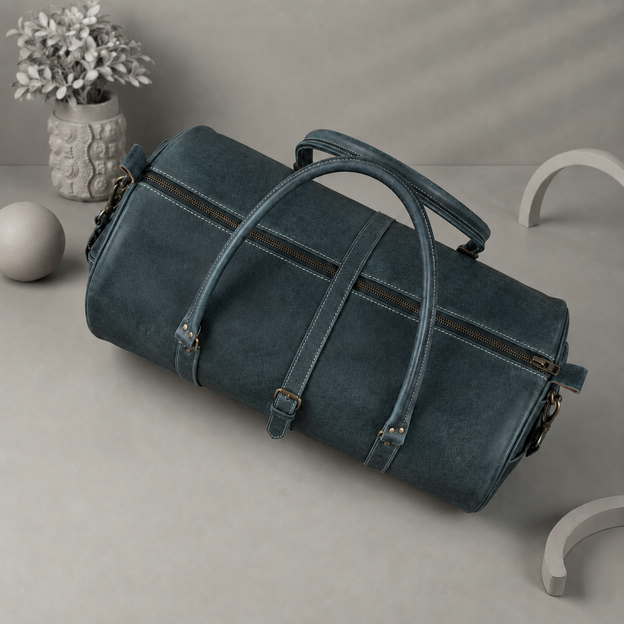 Master Mason Blue Lodge Travel Bag - Crazy Horse Leather Round Duffle Shape