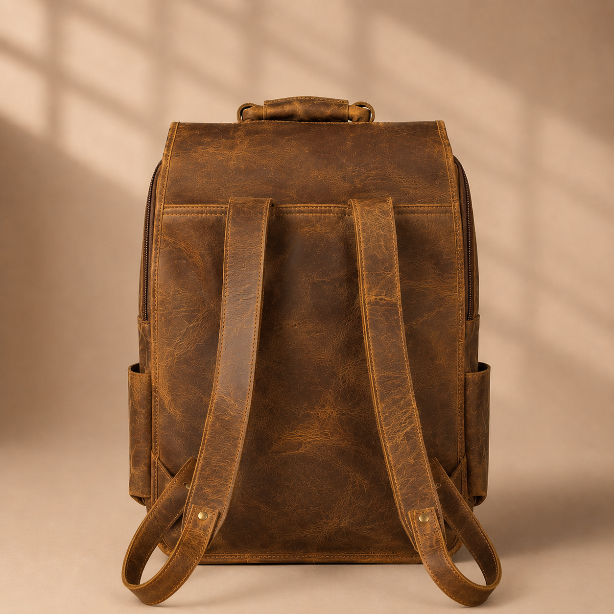 Master Mason Blue Lodge Backpack - Hazelnut Full-grain Buffalo Leather With Pockets