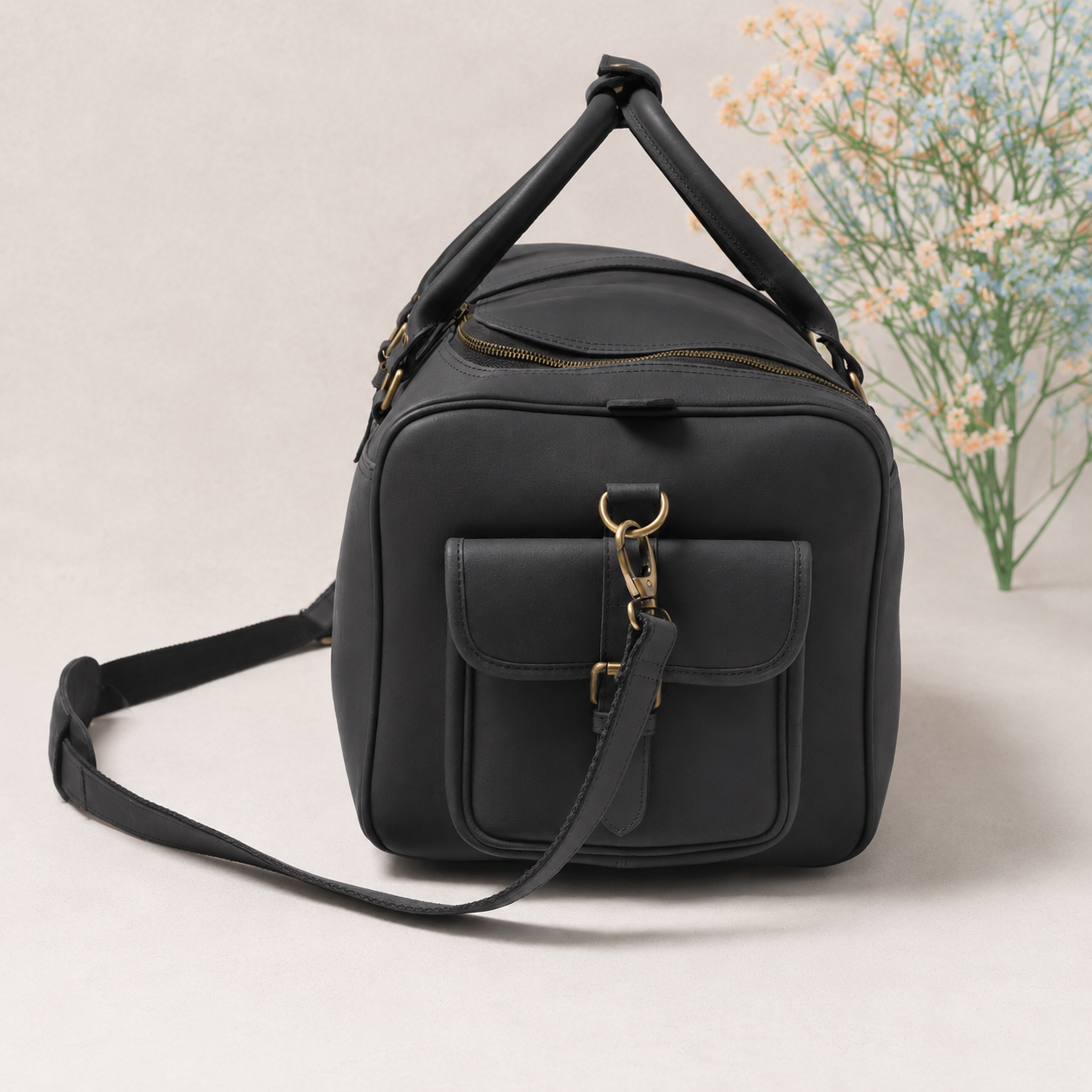Past Master Blue Lodge Travel Bag - Black Matt Leather With Antique Metal