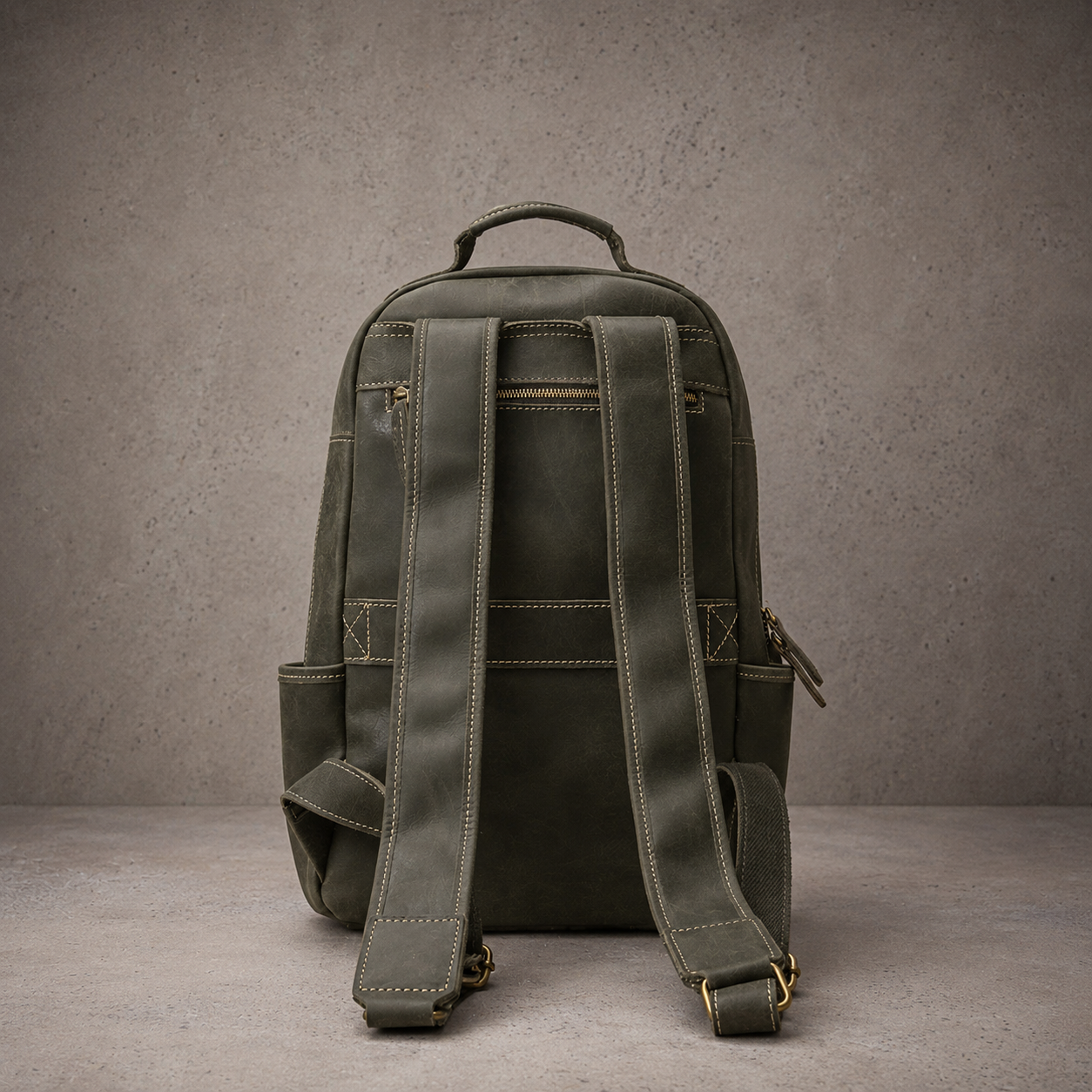 Past Master Blue Lodge Backpack - Dark Olive Green Premium Full-Grain Leather Customizable