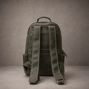 Past Master Blue Lodge Backpack - Dark Olive Green Premium Full-Grain Leather Customizable