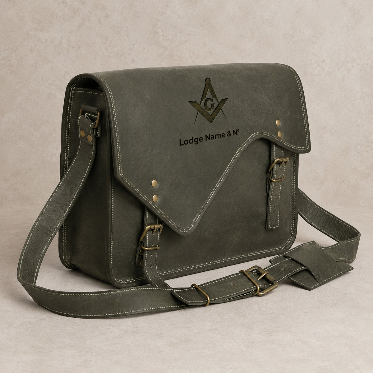Master Mason Blue Lodge Briefcase - Full-grain Buffalo Leather With Antique Brass Buckles