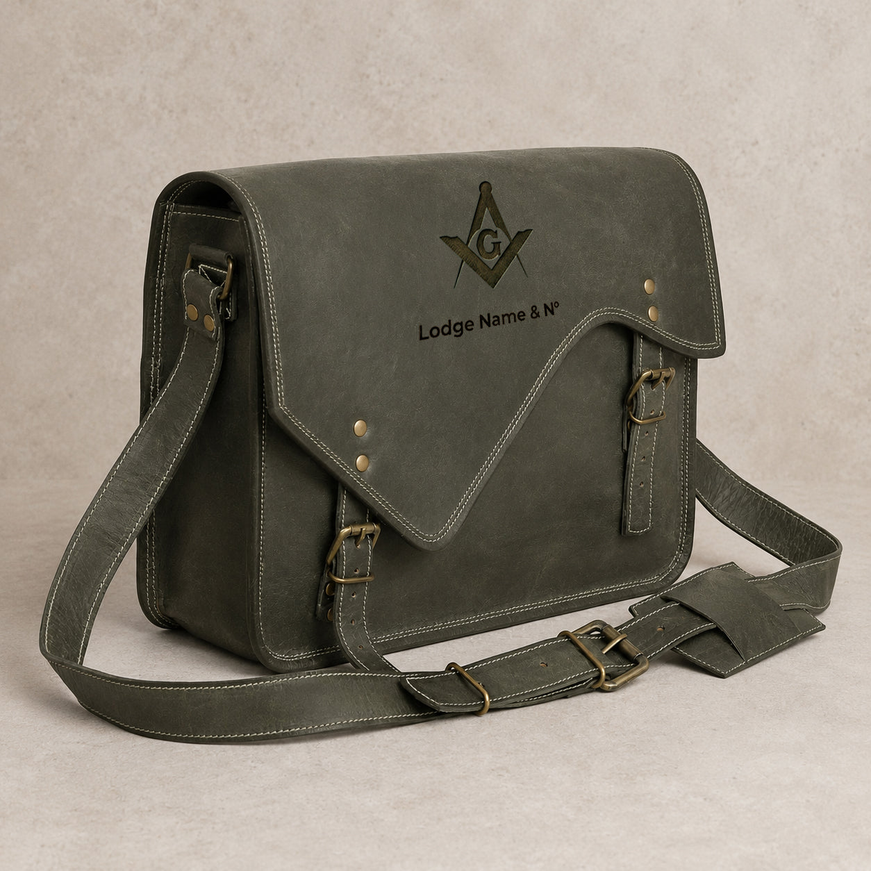 Master Mason Blue Lodge Briefcase - Full-grain Buffalo Leather With Antique Brass Buckles