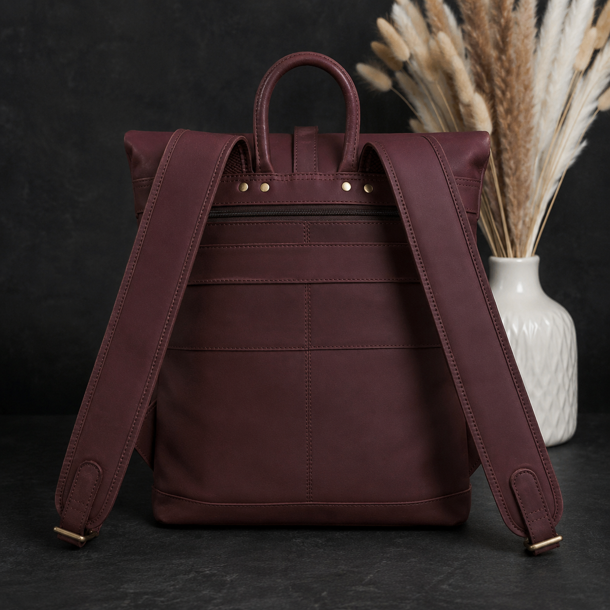 Master Mason Blue Lodge Backpack - Burgundy Crazy Horse Leather With Adjustable Straps