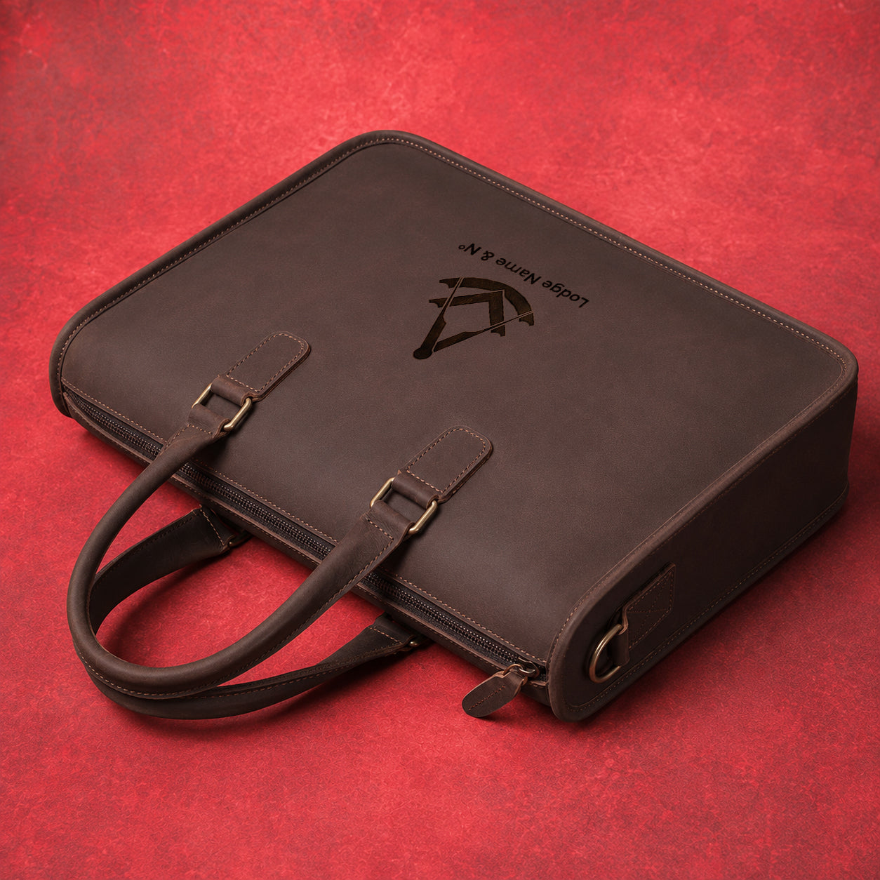 Past Master Blue Lodge Briefcase - Rich Chocolate Brown Color Full-grain Buffalo Leather