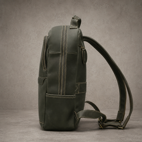 Past Master Blue Lodge Backpack - Dark Olive Green Premium Full-Grain Leather Customizable