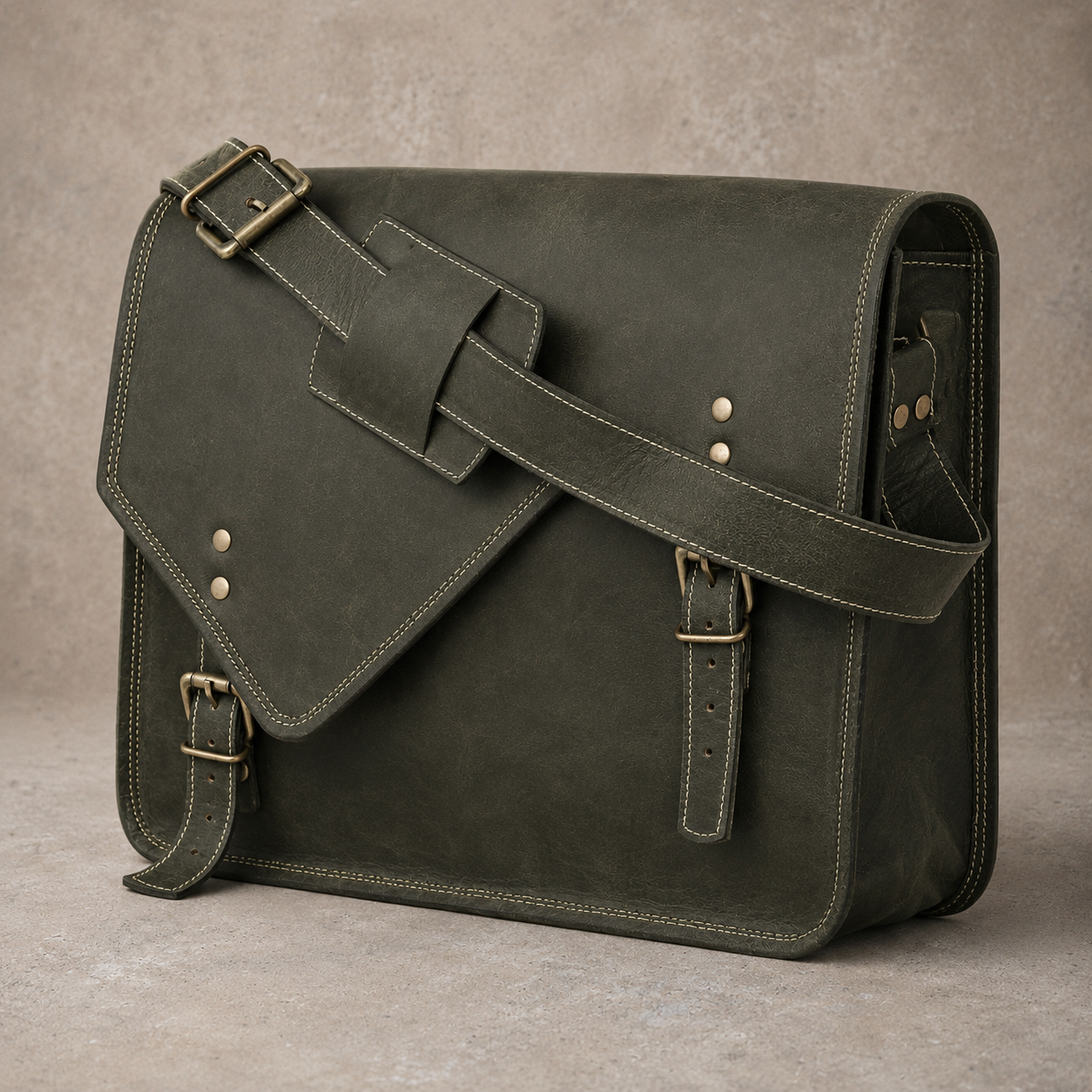 Master Mason Blue Lodge Briefcase - Full-grain Buffalo Leather With Antique Brass Buckles