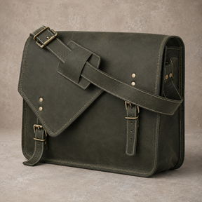 Master Mason Blue Lodge Briefcase - Full-grain Buffalo Leather With Antique Brass Buckles