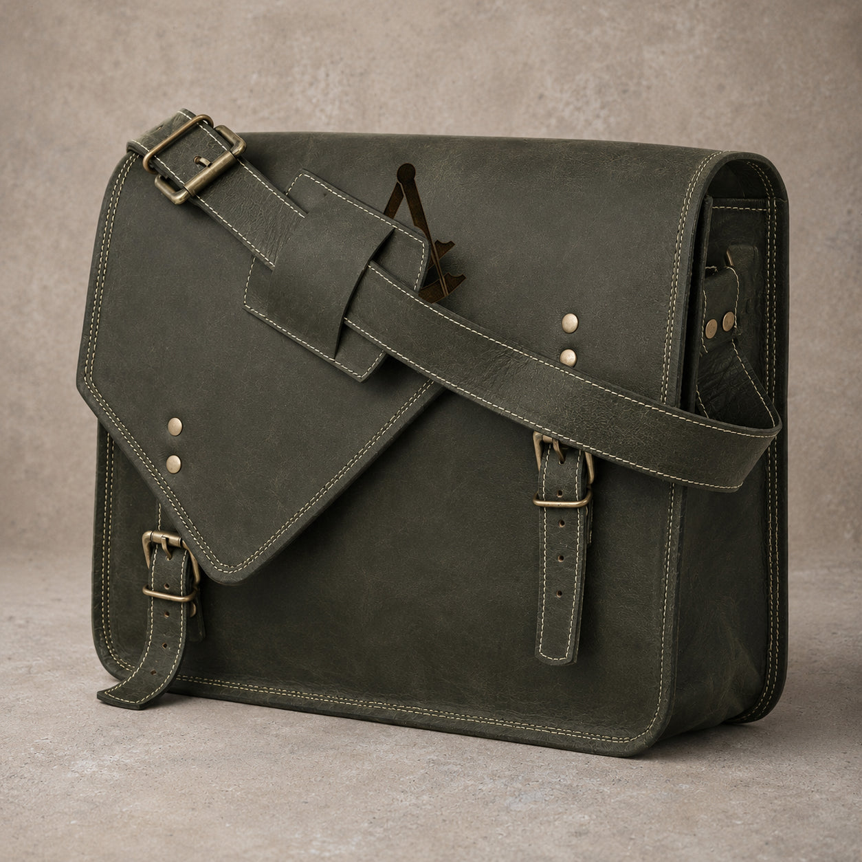 Past Master Blue Lodge Briefcase - Full-grain Buffalo Leather With Antique Brass Buckles