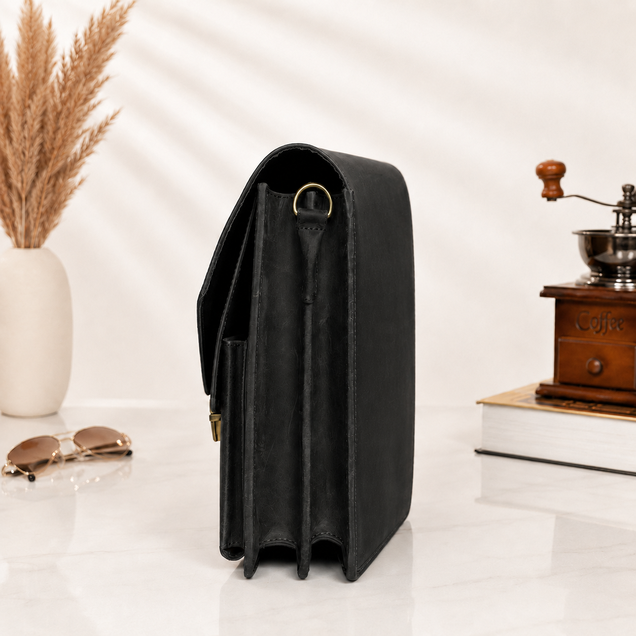 Master Mason Blue Lodge Briefcase - Premium Matte Black Crazy Horse Leather