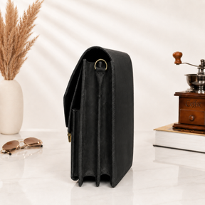 Master Mason Blue Lodge Briefcase - Premium Matte Black Crazy Horse Leather