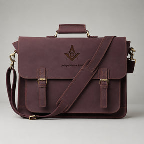 Master Mason Blue Lodge Briefcase - Burgundy Shade Full-grain Buffalo Leather