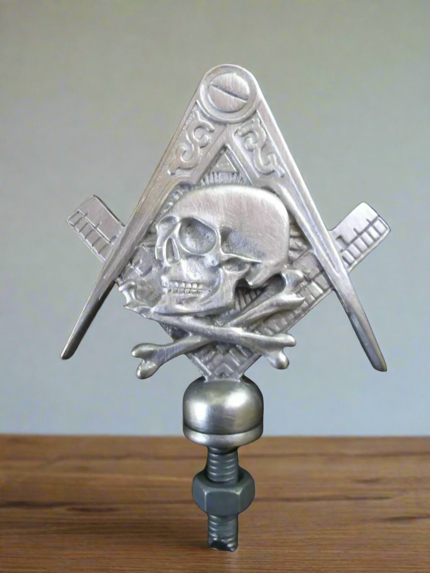 Widows Sons Hood Ornament - Square & Compass With Skull & Bones