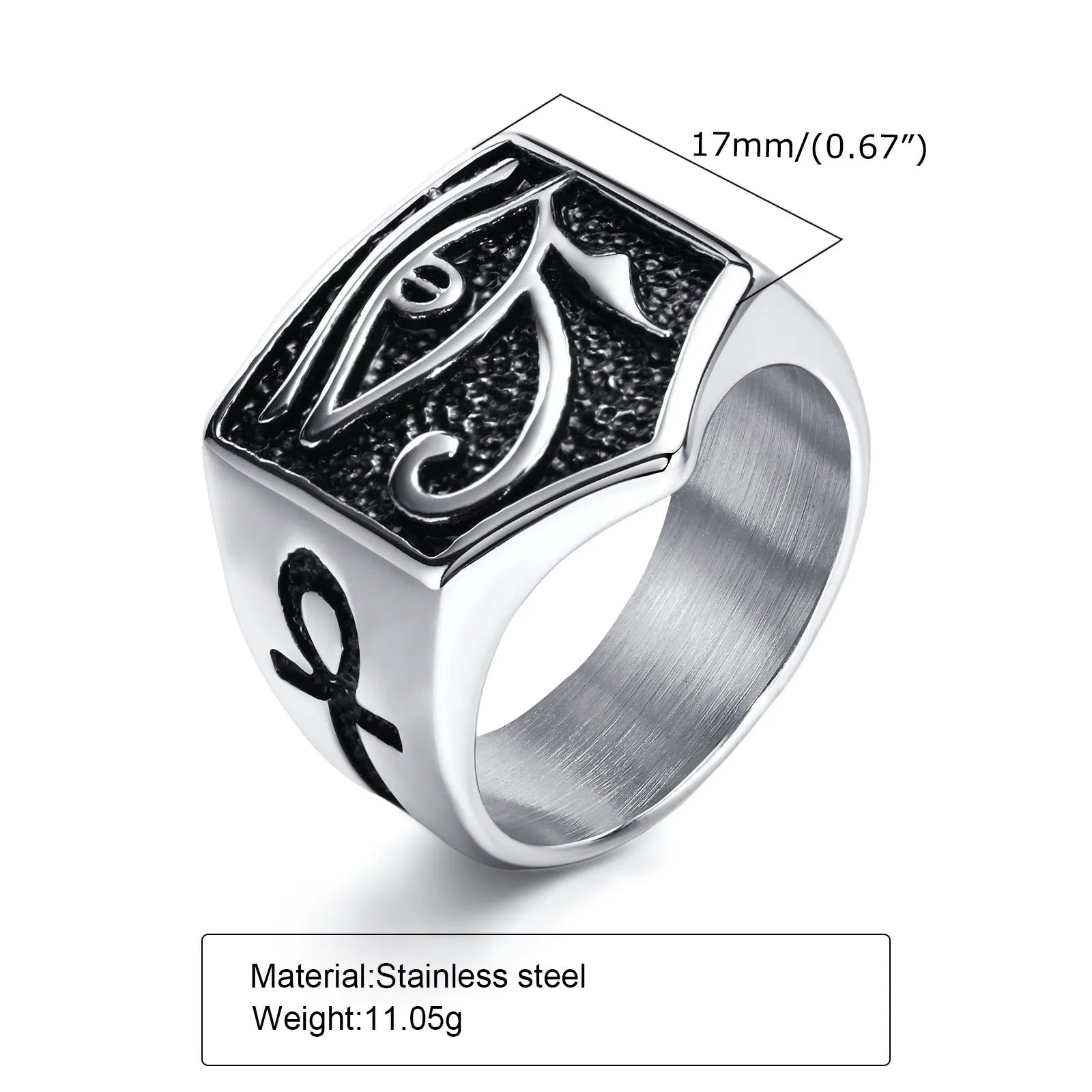 Ancient Egypt Ring - Black & Silver Stainless Steel Eye of Horus - Bricks Masons