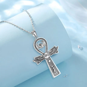 Eudora Real 925 Sterling Silver Ankh Cross Symbol Necklace Eagle Wings Egyptian Amulet Pendant Fine Jewelry Gift for Men Women - Bricks Masons