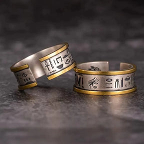Ancient Egypt Ring - Egyptian Symbols Open Ring Adjustable Size - Bricks Masons
