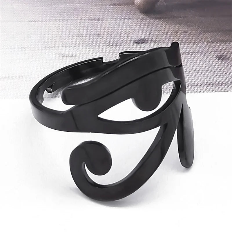 Ancient Egypt Ring - Egypt Eye of Horus Adjustable Stainless Steel Black Color - Bricks Masons