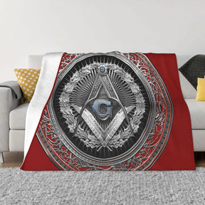 Master Mason Blue Lodge Blanket - Silver Square Compass Square Polyester & Cotton