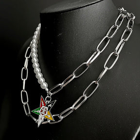 OES Necklace - Rhodium Plated With Colorful Star - Bricks Masons