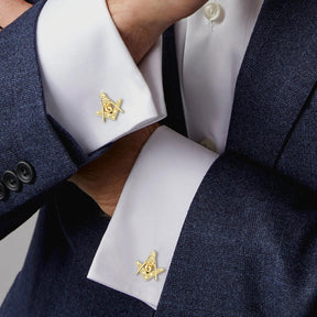 Master Mason Blue Lodge Cufflinks - Gold Square & Compass G - Bricks Masons