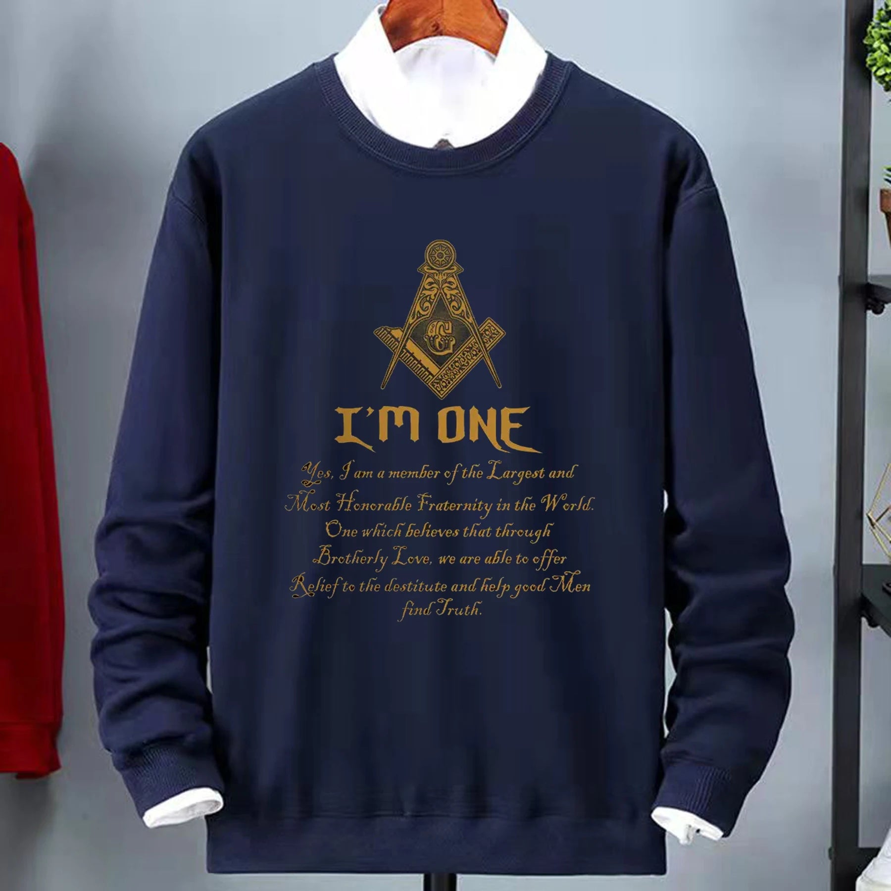 Master Mason Blue Lodge Sweatshirt - I Am One Printed Design Navy Color - Bricks Masons