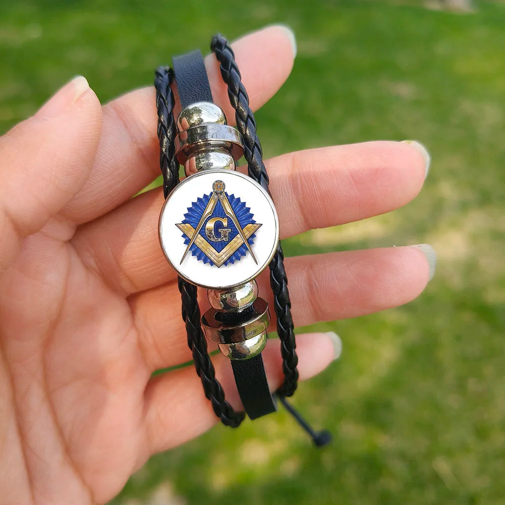 Meister-Freimaurer-Armband der Blauen Loge – Winkelmaß und Zirkel mit G-Armbändern