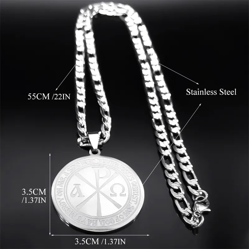 Red Cross Of Constantine  Necklace - Stainless Steel With Link Chain - Bricks Masons