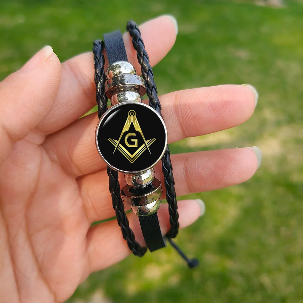 Meister-Freimaurer-Armband der Blauen Loge – Winkelmaß und Zirkel mit G-Armbändern