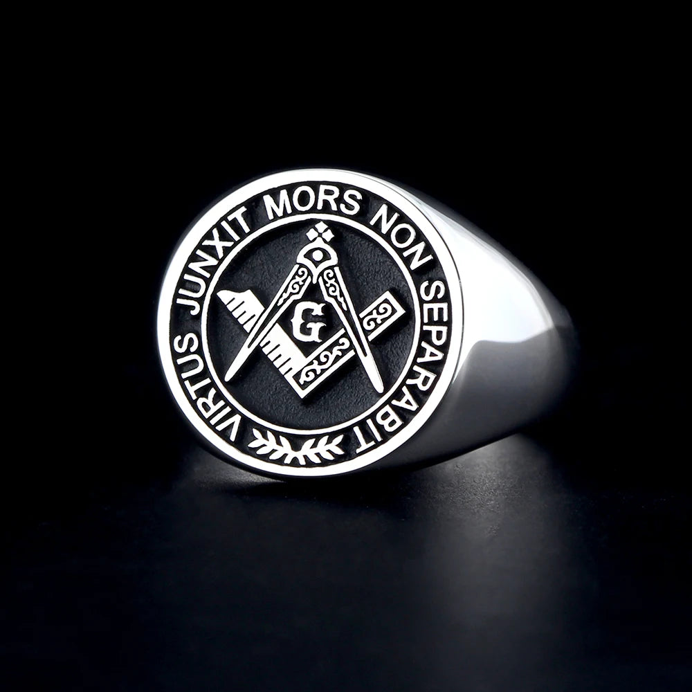 Master Mason Blue Lodge Ring – S&amp;C G Virtus Junxit Mors Non Separabit Sterling