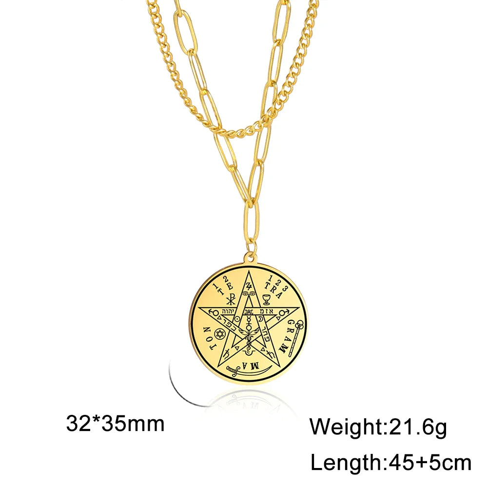 Ancient Israel Necklace - Hebrew Tetragrammaton Pentagram of Solomon - Bricks Masons
