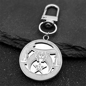 Shriners Keychain - Metal Keyring Stainless Steel Gold Color - Bricks Masons