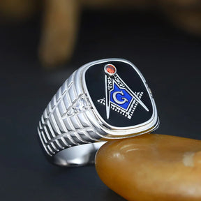 Master Mason Blue Lodge Ring - Sterling Silver Striated SCG