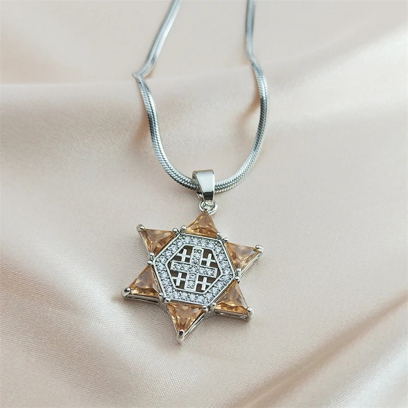 Ancient Israe Necklace - Jerusalem Crusader Cross Star of david pendant - Bricks Masons