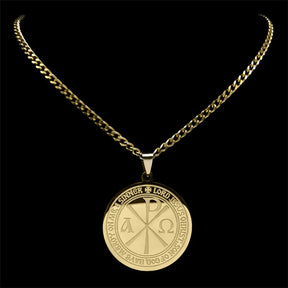 Red Cross Of Constantine Necklace - Stainless Steel Round Pendant - Bricks Masons