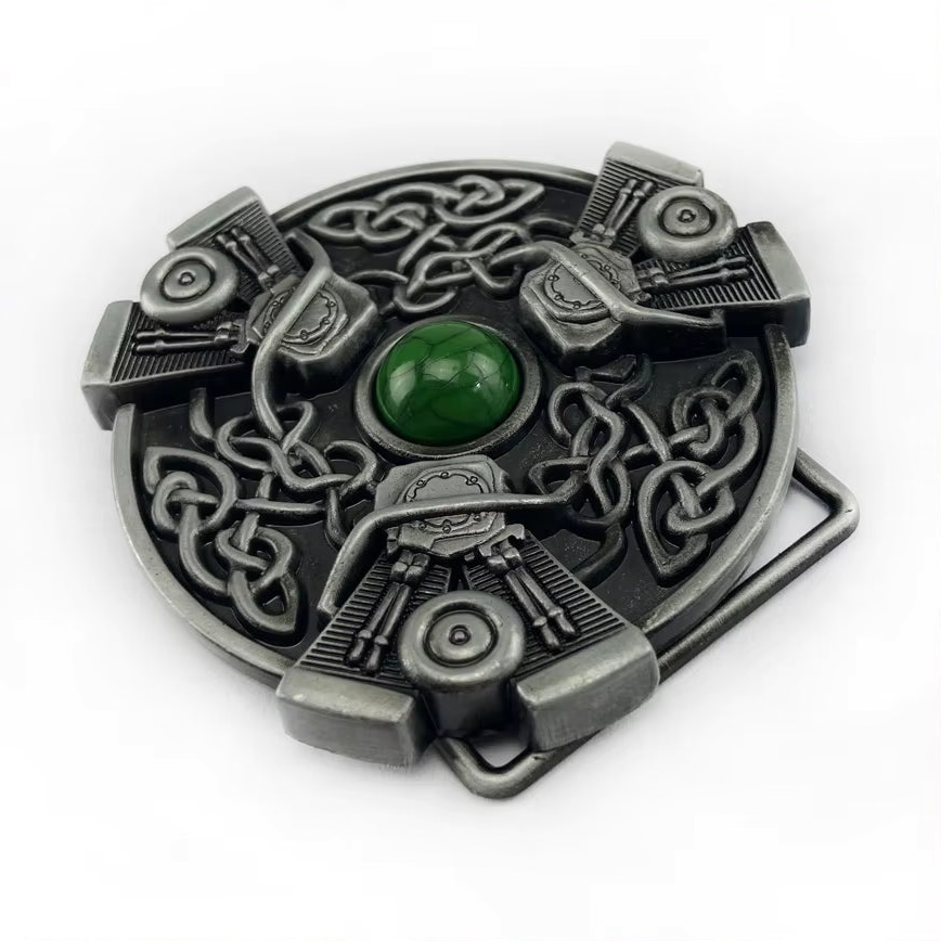Knights Templar Belt - Celtic Knot Green Gem Black/Brown/White