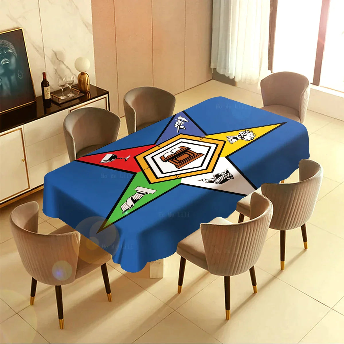 OES Tablecloth - Blue Background & Star - Bricks Masons