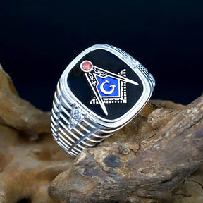 Master Mason Blue Lodge Ring - Sterling Silver Striated SCG
