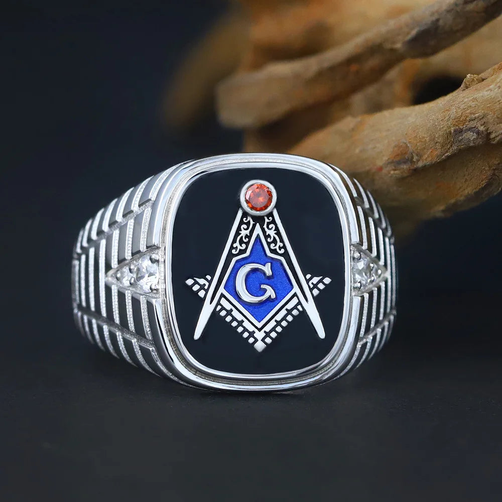 Master Mason Blue Lodge Ring - Sterling Silver Striated SCG