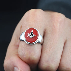 Master Mason Blue Lodge Ring - Sterling Silver With Agate Stone