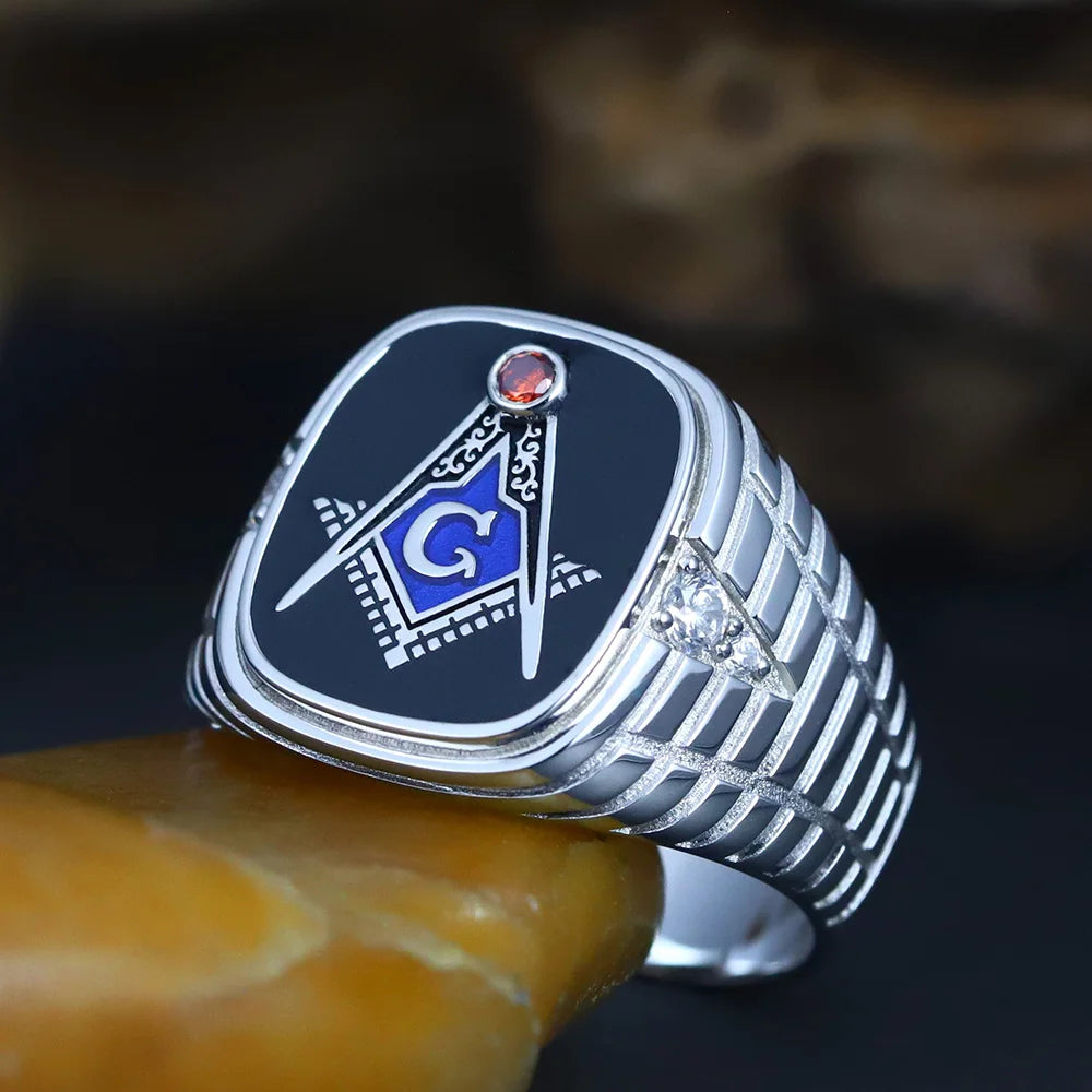 Master Mason Blue Lodge Ring - Sterling Silver Striated SCG