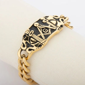Master Mason Blue Lodge Bracelet - Gold Stainless Steel Square & Compass G - Bricks Masons