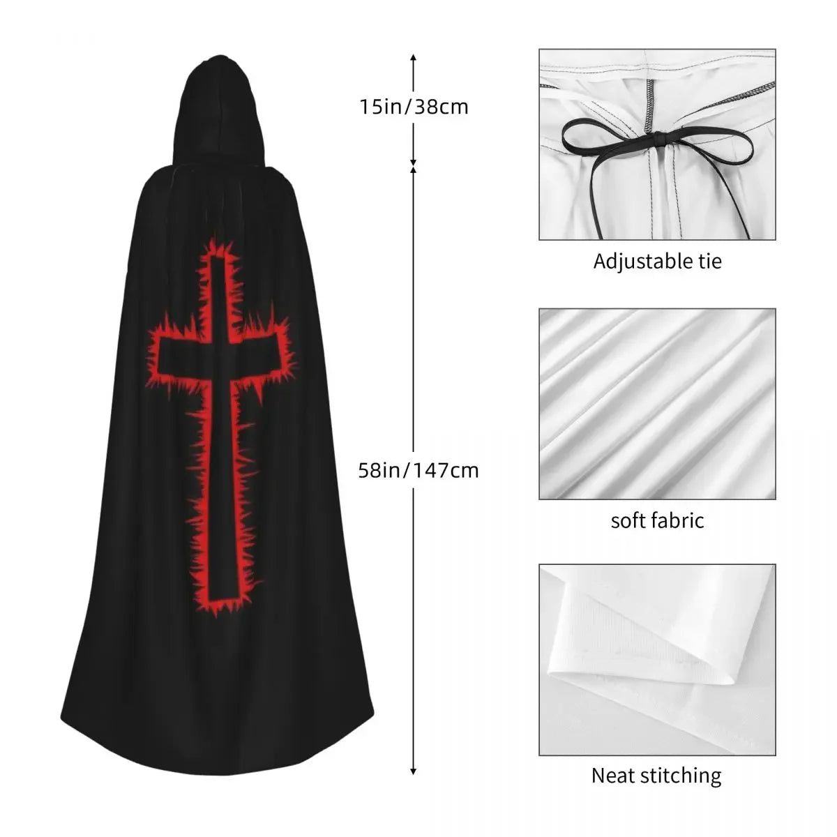 Knights Templar Commandery-  Medieval Crusader  Cloak With Hood Long - Bricks Masons