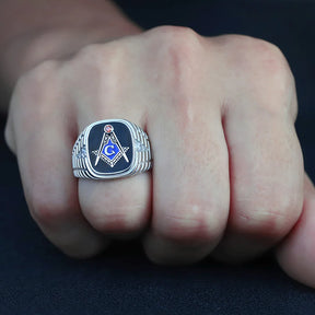 Master Mason Blue Lodge Ring - Sterling Silver Striated SCG