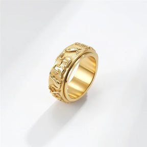 Ancient Egyptian Ring - Rotating Symbols Gold Color Stainless Steel - Bricks Masons