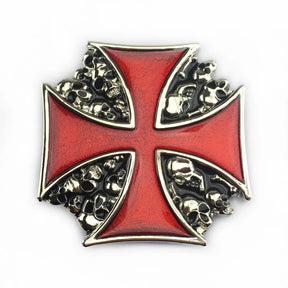 Knights Templar Commandery Belt Buckle - Skull Skeleton Background - Bricks Masons